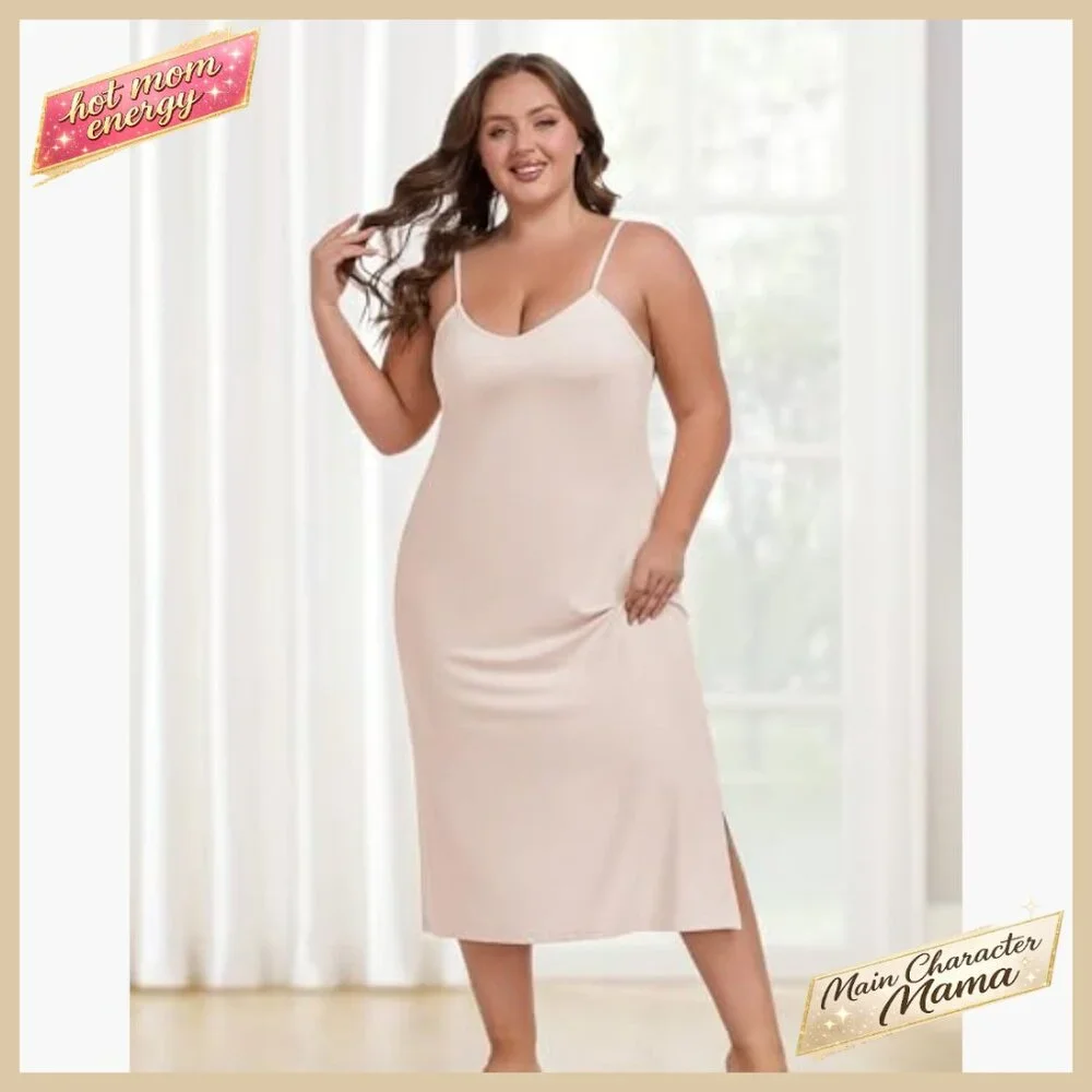 Elegant Full Slip Dress Adjustable Straps Slim Fit Recycled Material Plus Size - Picture 4 of 6